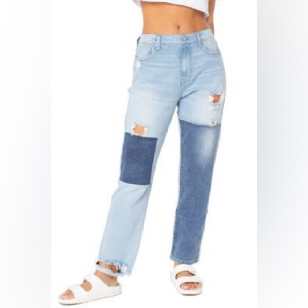 Celebrity Pink Light and Dark Wash Patchwork Boyfriend Jeans Size 7/28